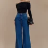 Jen Wide Leg Flare Denim Jeans – Dark Blue Jen Wide Leg Flare Denim Jeans – Dark Blue