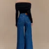 Jen Wide Leg Flare Denim Jeans – Dark Blue Jen Wide Leg Flare Denim Jeans – Dark Blue