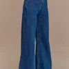 Jen Wide Leg Flare Denim Jeans – Dark Blue Jen Wide Leg Flare Denim Jeans – Dark Blue