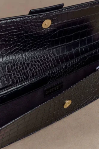 Jessica Faux Leather Crocodile Clutch – Black