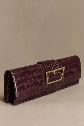 Jessica Faux Leather Crocodile Clutch – Burgundy