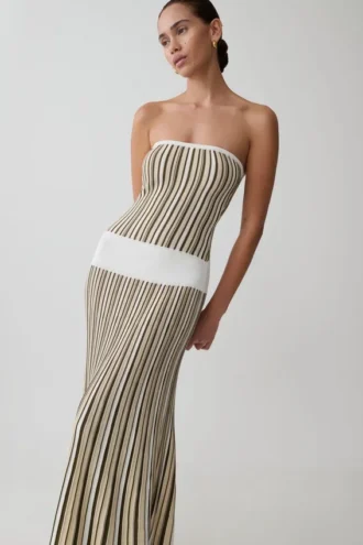 Joyce Stripe Maxi Knit Dress – Khaki/Ivory Joyce Stripe Maxi Knit Dress – Khaki/Ivory