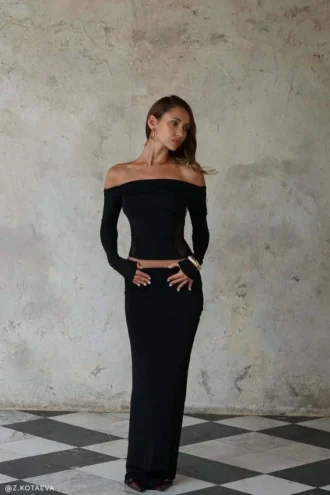 Judy Slinky And Mesh Maxi Skirt – Black Judy Slinky And Mesh Maxi Skirt – Black