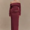 Judy Slinky And Mesh Off Shoulder Top – Wine