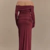 Judy Slinky And Mesh Maxi Skirt – Wine
