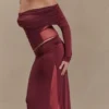 Judy Slinky And Mesh Maxi Skirt – Wine