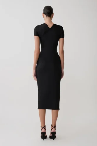 Junie Cross-Over Neck Slinky Maxi Dress – Black