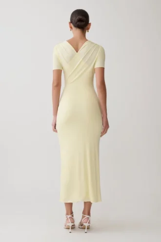 Junie Cross-Over Neck Slinky Maxi Dress – Lemon