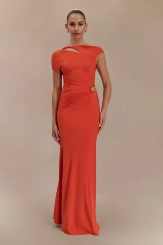 Kaida Slinky Maxi Dress With Hardware – Burnt Orange