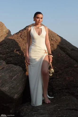 Kaiden Slinky Beaded Maxi Dress – Ivory