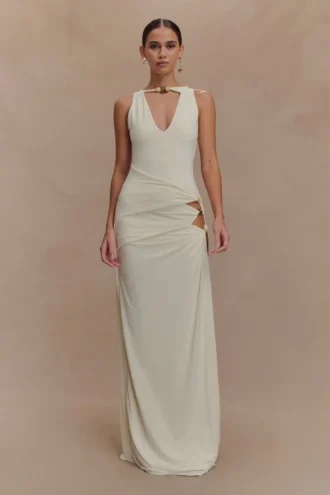 Kaiden Slinky Beaded Maxi Dress – Ivory