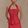 Kallie Linen Peplum Halter Top – Burnt Rose Kallie Linen Peplum Halter Top – Burnt Rose