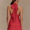 Kallie Linen Peplum Halter Top – Burnt Rose Kallie Linen Peplum Halter Top – Burnt Rose