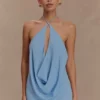 Katalina Chiffon Cowl Halter Top – Sky Blue Katalina Chiffon Cowl Halter Top – Sky Blue