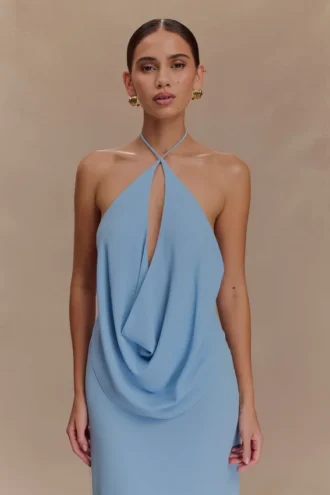 Katalina Chiffon Cowl Halter Top – Sky Blue Katalina Chiffon Cowl Halter Top – Sky Blue