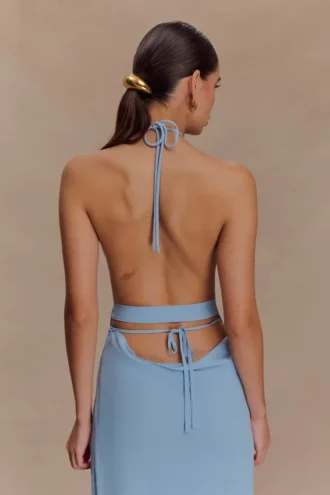 Katalina Chiffon Cowl Halter Top – Sky Blue Katalina Chiffon Cowl Halter Top – Sky Blue