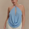Katalina Chiffon Cowl Halter Top – Sky Blue Katalina Chiffon Cowl Halter Top – Sky Blue