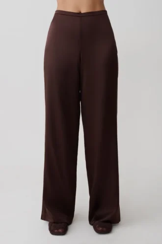 Kayla Silk Blend Straight Leg Pants – Dark Chocolate