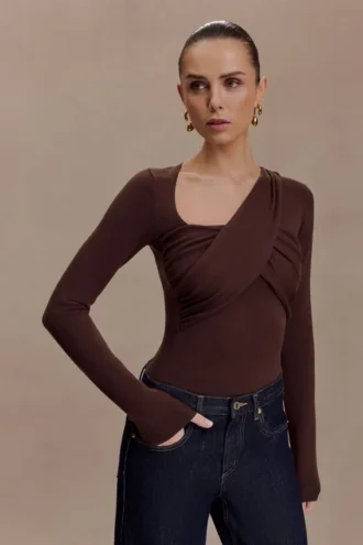 Kaylen Knit Long Sleeve Top – Dark Chocolate