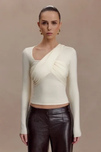 Kaylen Knit Long Sleeve Top – Ivory