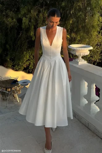 Keely Cotton Sleeveless Midi Dress – White