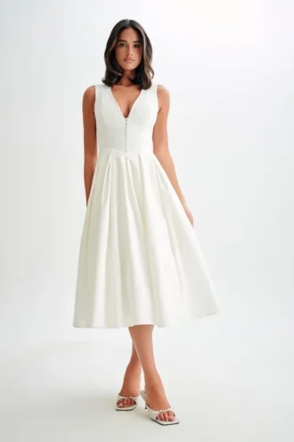 Keely Cotton Sleeveless Midi Dress – White