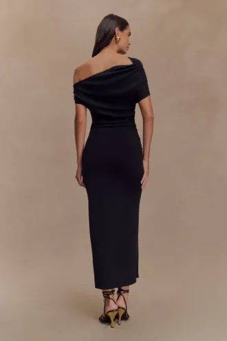 Kendra Scuba Jersey Midi Dress With Hardware – Black