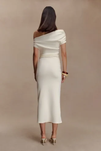 Kendra Scuba Jersey Midi Dress With Hardware – Ivory