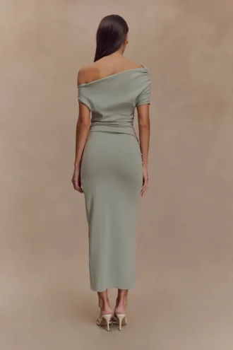 Kendra Scuba Jersey Midi Dress With Hardware – Sage