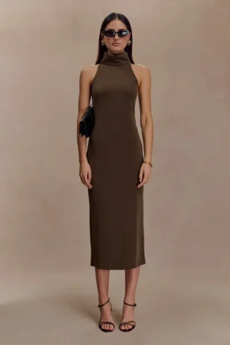 Kennedy High Neck Midi Dress – Chocolate