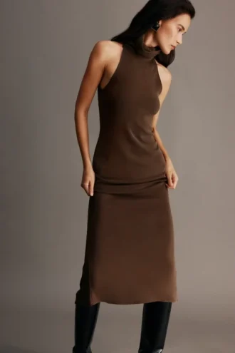 Kennedy High Neck Midi Dress – Chocolate
