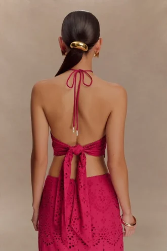 Kensley Broderie Halter Top – Dragonfruit