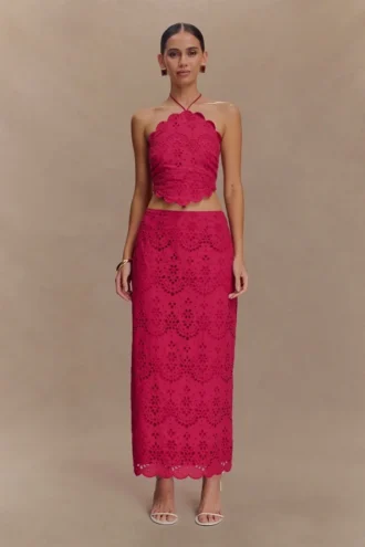 Kensley Broderie Midi Skirt – Dragonfruit