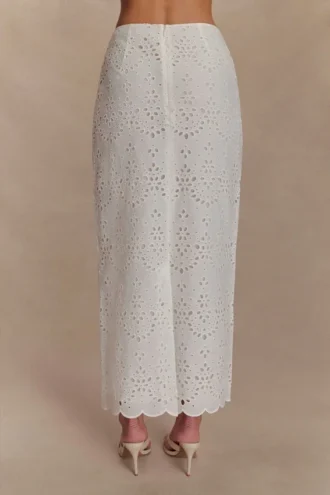 Kensley Broderie Midi Skirt – White