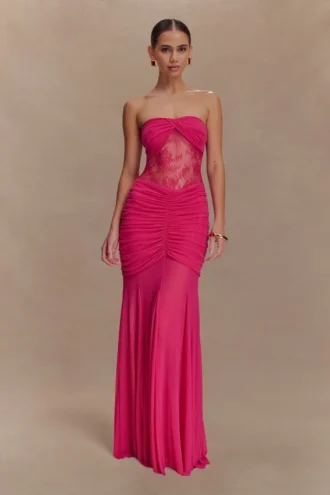 Khadijah Lace And Mesh Maxi Dress – Dragonfruit