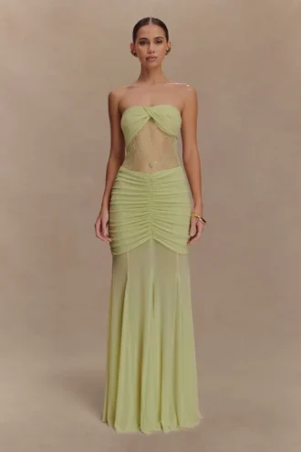 Khadijah Lace And Mesh Maxi Dress – Sage