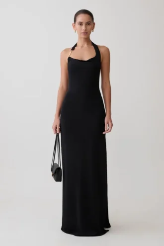 Khanh Slinky Halter Maxi Dress – Black
