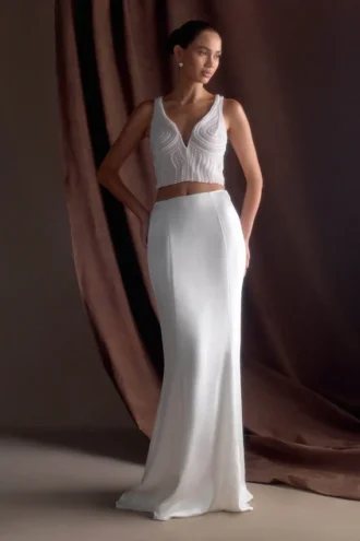 Khloe Satin Fishtail Maxi Skirt – White
