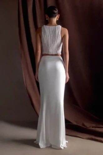 Khloe Satin Fishtail Maxi Skirt – White