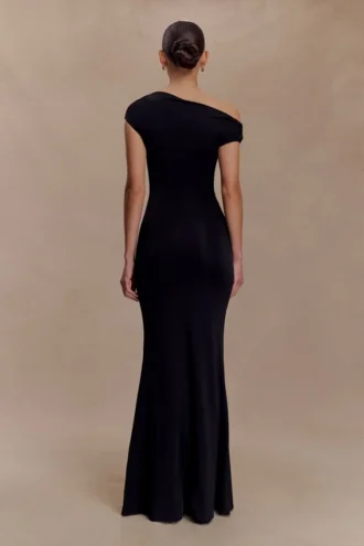 Kinsley Slinky Maxi Dress With Hardware – Black