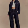Kirra Cinched Denim Jacket – Washed Indigo Blue Kirra Cinched Denim Jacket – Washed Indigo Blue