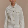 Kirra Cinched Denim Jacket – White Kirra Cinched Denim Jacket – White