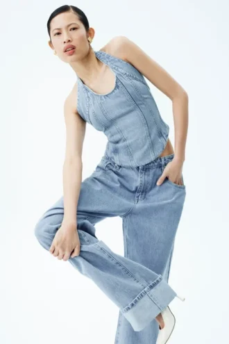 Kirralee Straight Leg Cuffed Jeans – Classic Blue