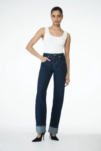 Kirralee Straight Leg Cuffed Jeans – Indigo Blue