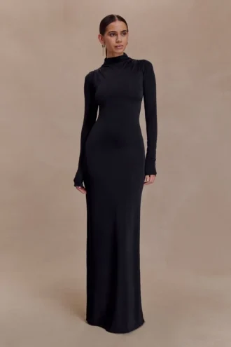 Kiyah Slinky Cut Out Maxi Dress – Black