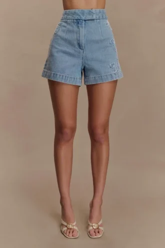 Kylee Embroidered Shorts – Mid Blue