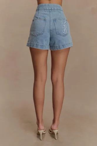 Kylee Embroidered Shorts – Mid Blue