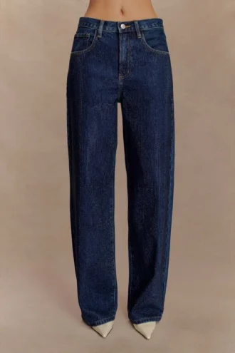 Laina Mid Rise Diamante Denim Jeans – Midnight Blue