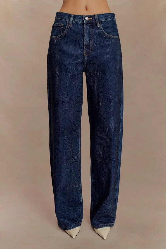 Laina Mid Rise Diamante Denim Jeans – Midnight Blue Laina Mid Rise Diamante Denim Jeans – Midnight Blue