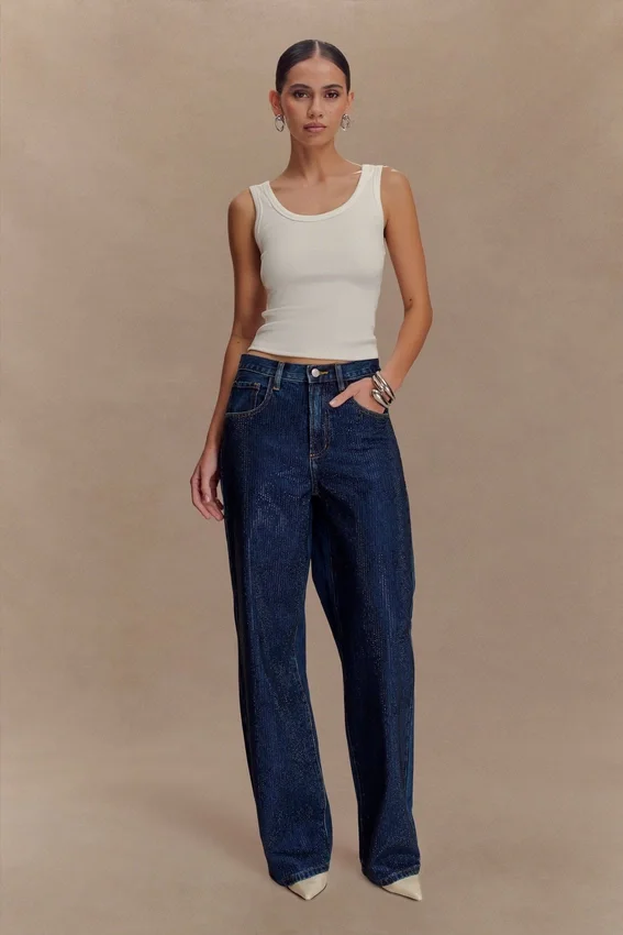 Laina Mid Rise Diamante Denim Jeans – Midnight Blue Laina Mid Rise Diamante Denim Jeans – Midnight Blue